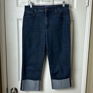 NYDJ Cropped Jeans with wide cuffs fastened with a sparkly rhinestone - Size 10